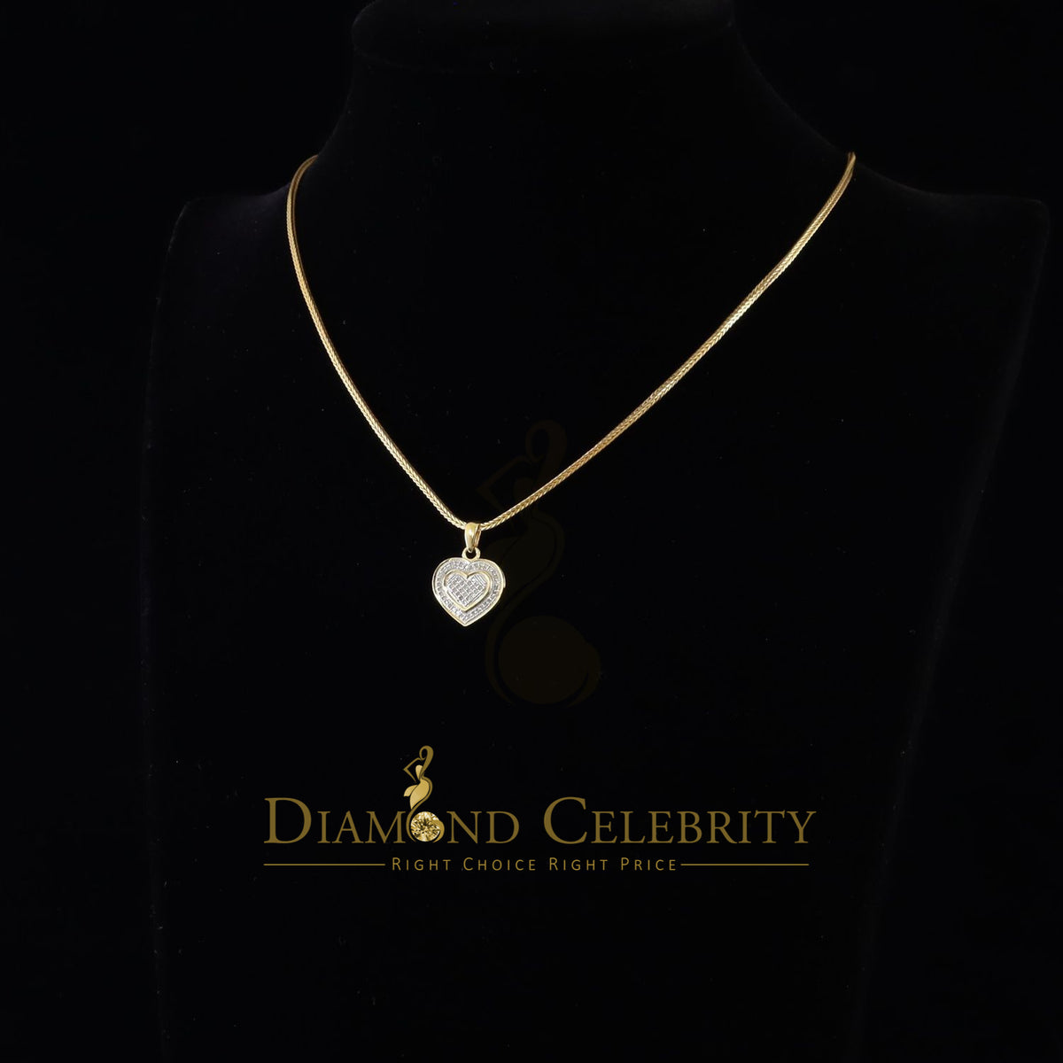 DiamondCelebritees  Real 0.25ct Diamond 925 Sterling Silver HEART Charm Necklace Pendant in Yellow