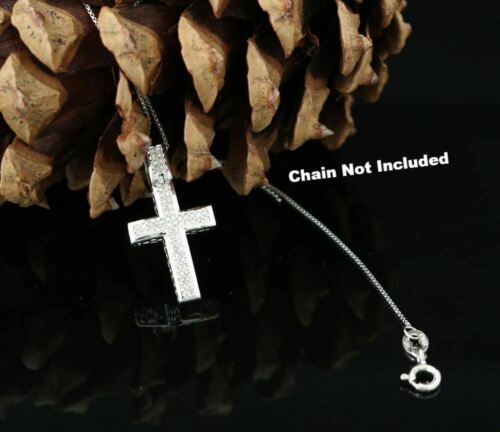 DiamondCelebritees  Real 0.33ct Diamond 925 Sterling Silver CROSS White Charm Necklace Pendant