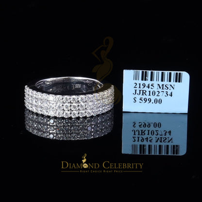 DiamondCelebritees Men's 925 Silver White 2.00ct VVS D Moissanite 3 Row Wedding Band Ring Size 10