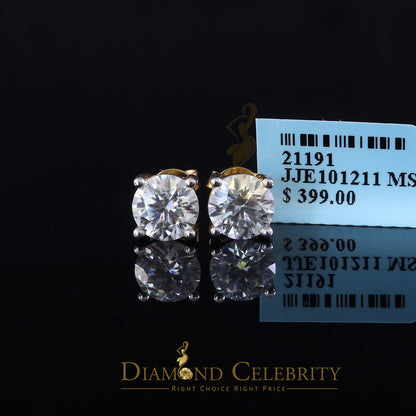 DiamondCelebritees 3.00ct VVS 'D' Moissanite Men's/Womens 925 Silver Yellow Round Stud Earrings