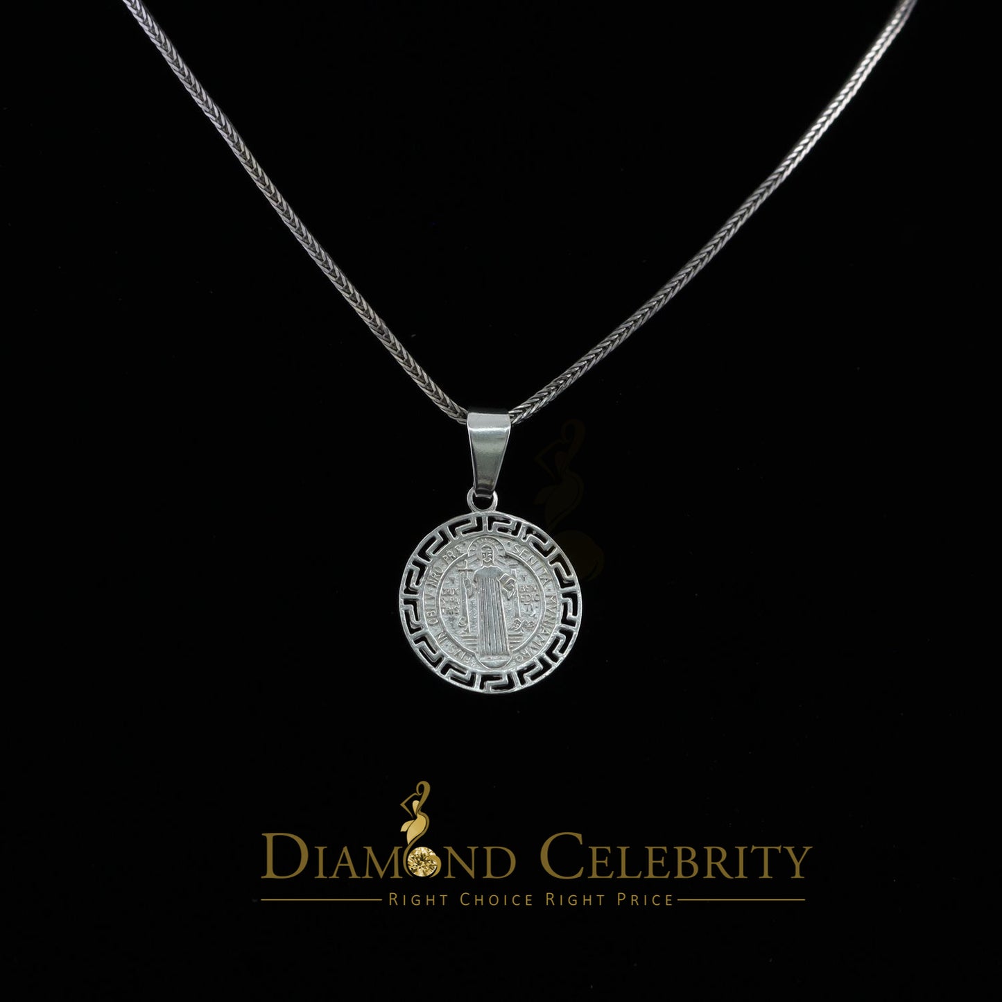 DiamondCelebritees 925 Sterling Silver Double Side Benedict Men's/Women's Pendant White Religious