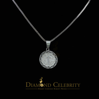 DiamondCelebritees 925 Sterling Silver Double Side Benedict Men's/Women's Pendant White Religious