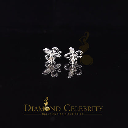 DiamondCelebritees  925 White Silver Women's Fleur de Lis Screw Back 0.36ct Cubic Zirconia Earrings