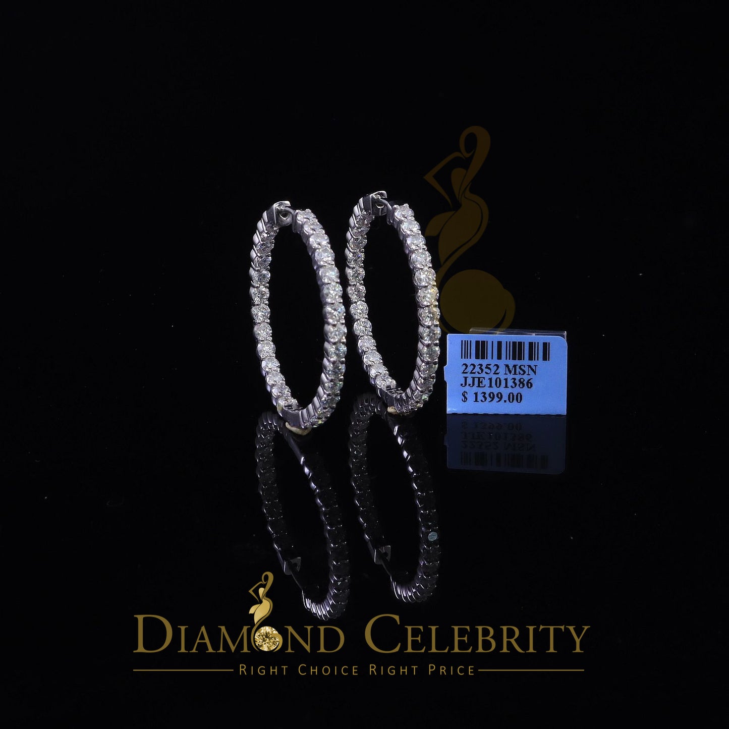 Diamondcelebritees 6.00ct Moissanite White 925 Sterling Silver Women's Hoop Earrings