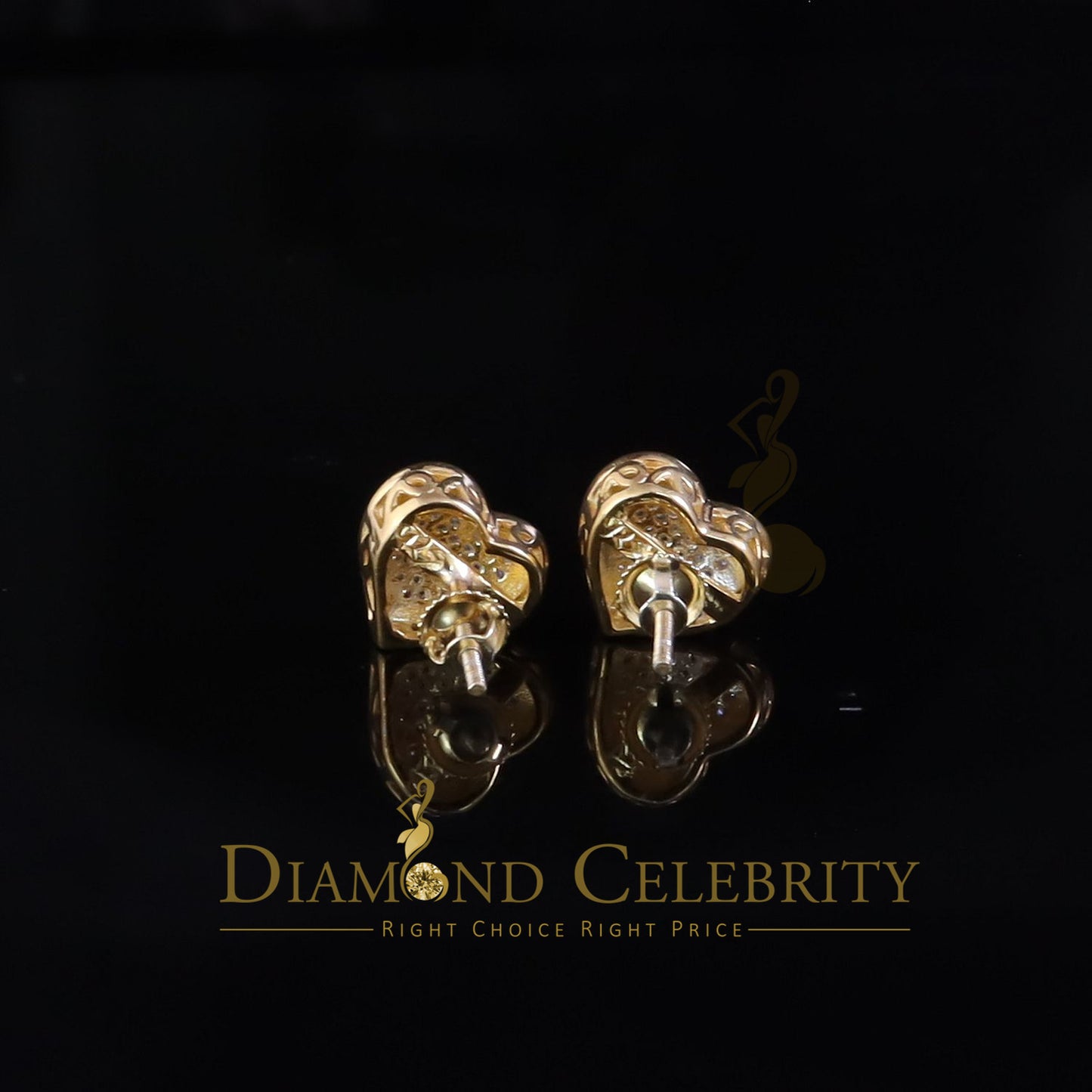 DiamondCelebritees  925 Sterling Yellow Silver 0.71ct Cubic Zirconia Heart Women's Stud Earrings