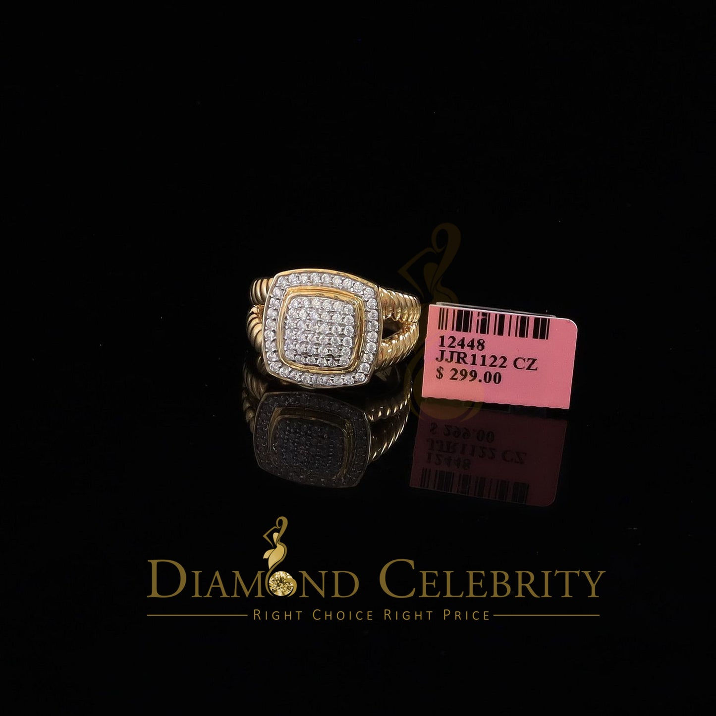 DiamondCelebritees 1.33ct Yellow Silver Square Cubic Zirconia Womens Adjustable Ring From SZ 8 to10