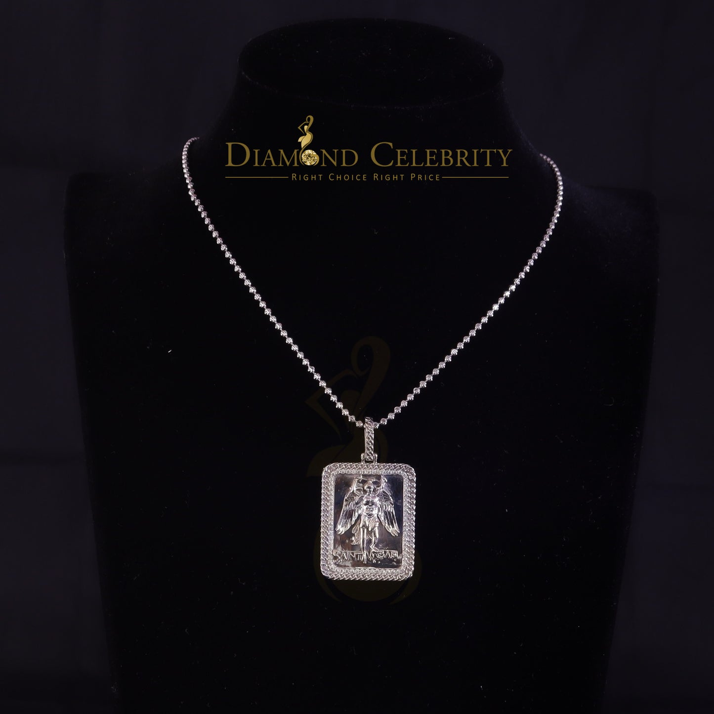 DiamondCelebritees Men's 925 Silver 0.66ct CZ Square SAINT MICHEAL White 1.00 inch 3D Pendant