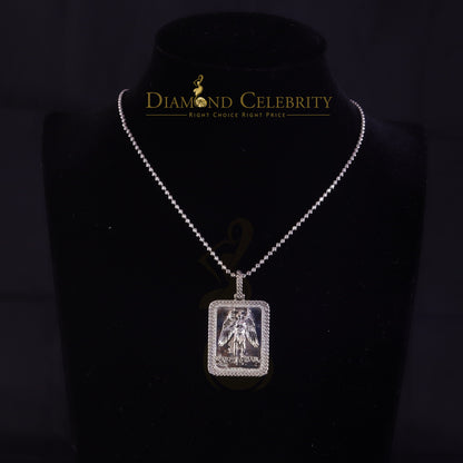 DiamondCelebritees Men's 925 Silver 0.66ct CZ Square SAINT MICHEAL White 1.00 inch 3D Pendant