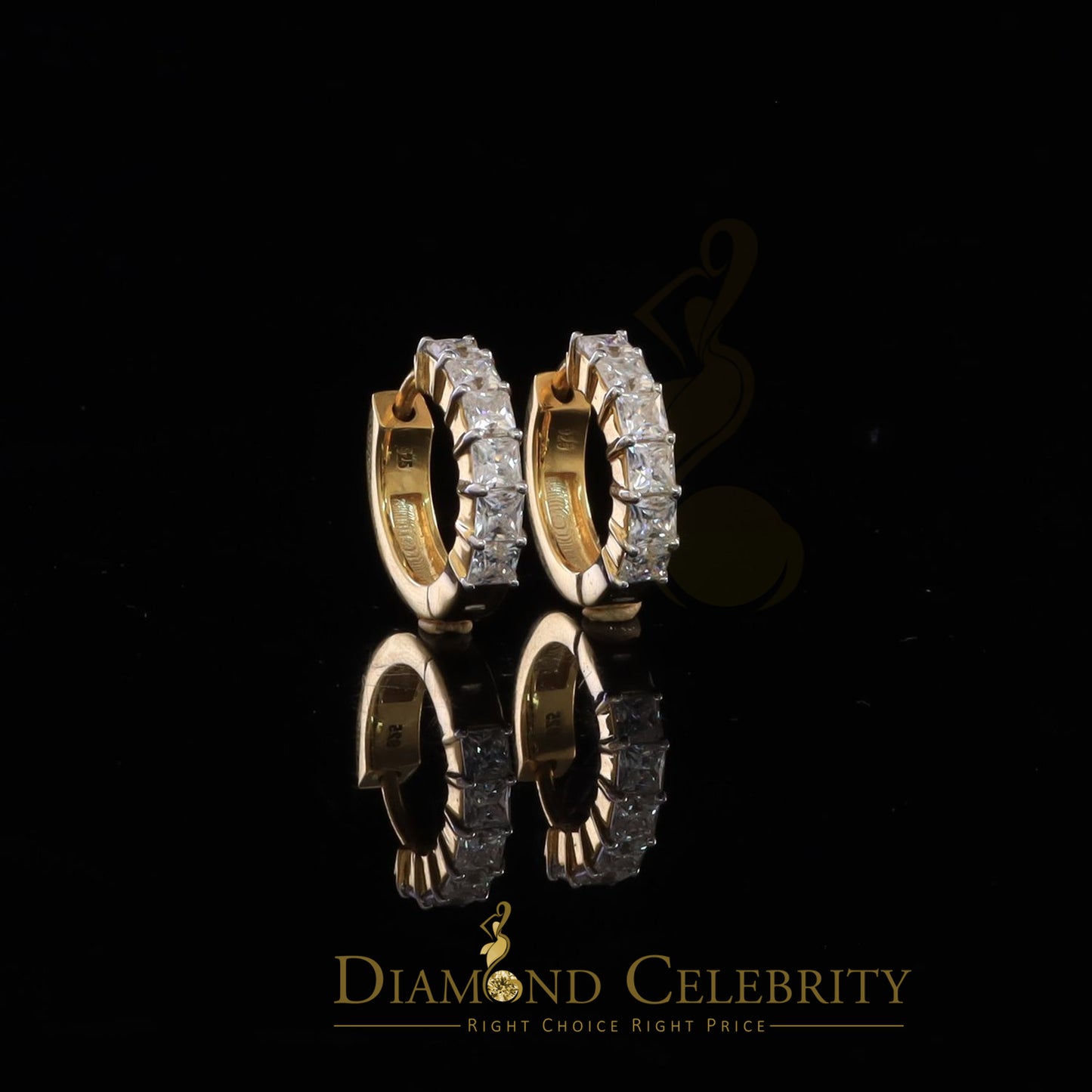 DiamondCelebritees 2.00ct Moissanite Princess Yellow 925 Sterling Silver Women's Hoop Earrings