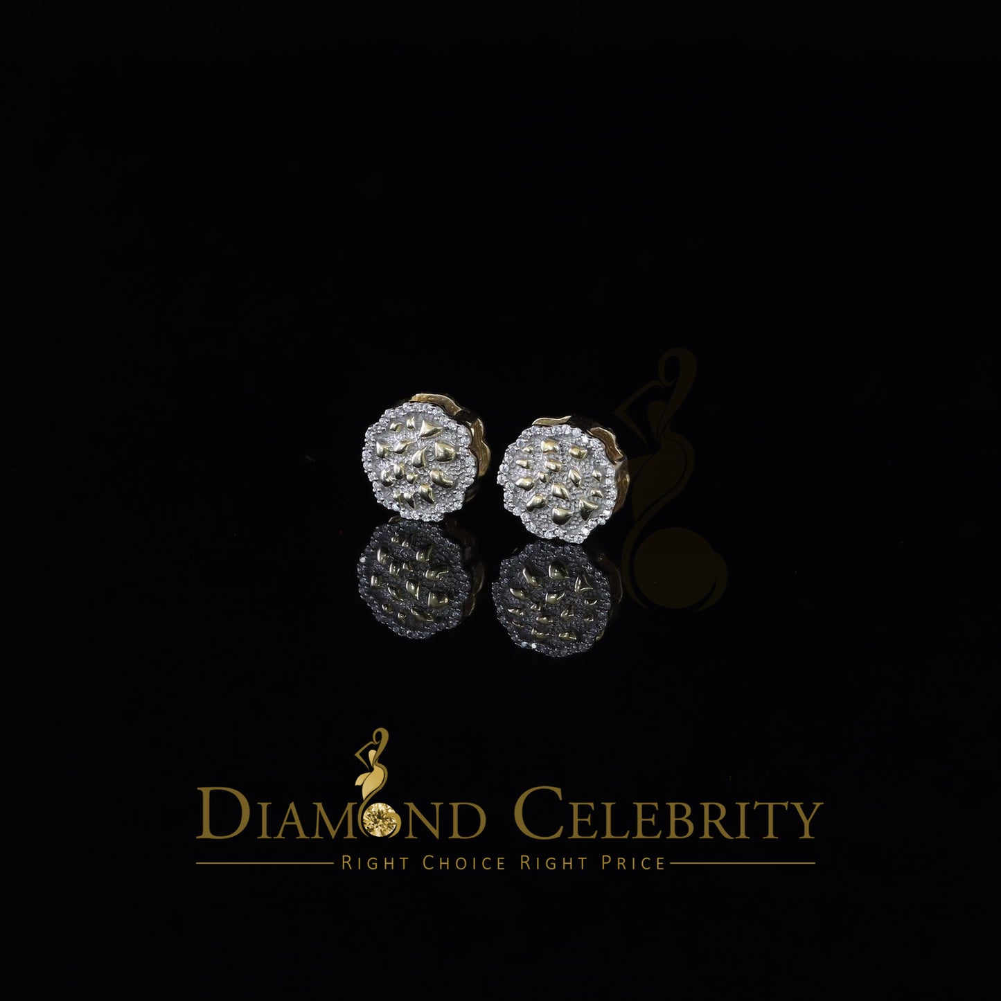 DiamondCelebritees  925 Yellow Silver Nuggtte's 1.38ct Cubic Zirconia Hip Hop Flower Women Earrings
