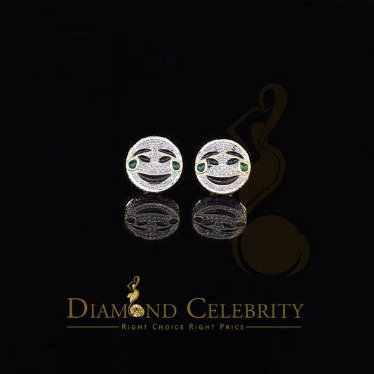 DiamondCelebritees 925 Sterling Yellow Silver 0.33ct Diamond Men & Women Face with tear joy Earring