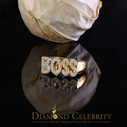 DiamondCelebritees Stylish "BOSS" 925 Silver Yellow 0.50ct Micro Real Diamond Men's Band Ring SZ 8