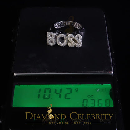 DiamondCelebritees Stylish "BOSS" 925 Silver White 0.50ct Micro Real Diamond Men's Band Ring SZ 8