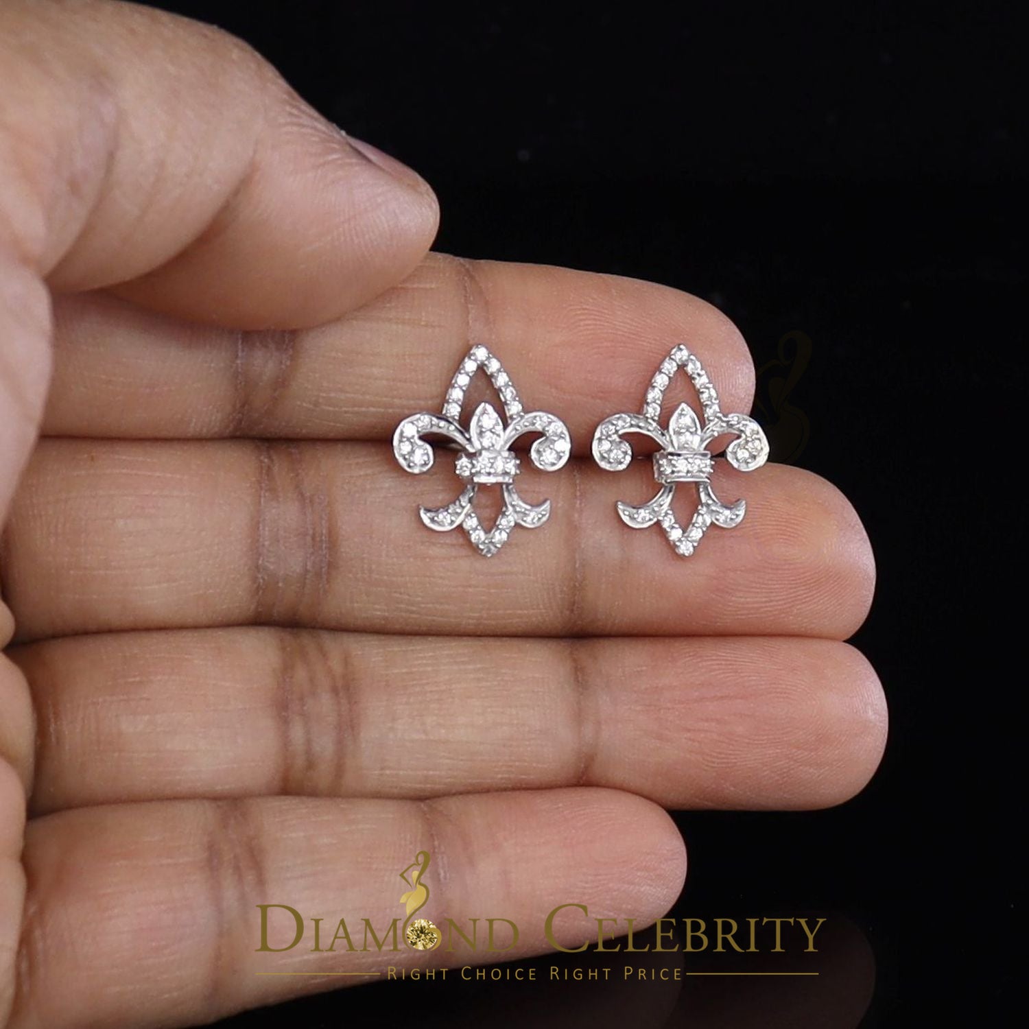 DiamondCelebritees  0.60ct Cubic Zirconia 925 White Silver Women's Fleur de Lis Screw Back Earrings