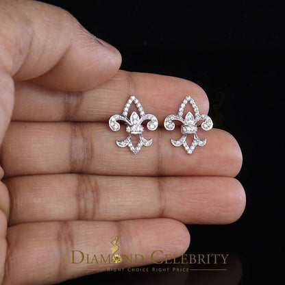 DiamondCelebritees  0.60ct Cubic Zirconia 925 White Silver Women's Fleur de Lis Screw Back Earrings