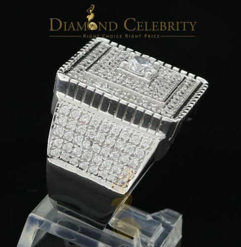 DiamondCelebritees Men's 6.25ct Cubic Zirconia White Silver Round Adjustable Ring From SZ 11 to 13