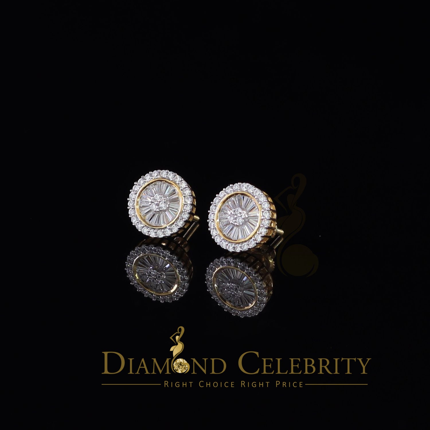 DiamondCelebritees  0.52ct Cubic Zirconia 925 Yellow Silver Women's & Men's Hip Hop Round Earrings
