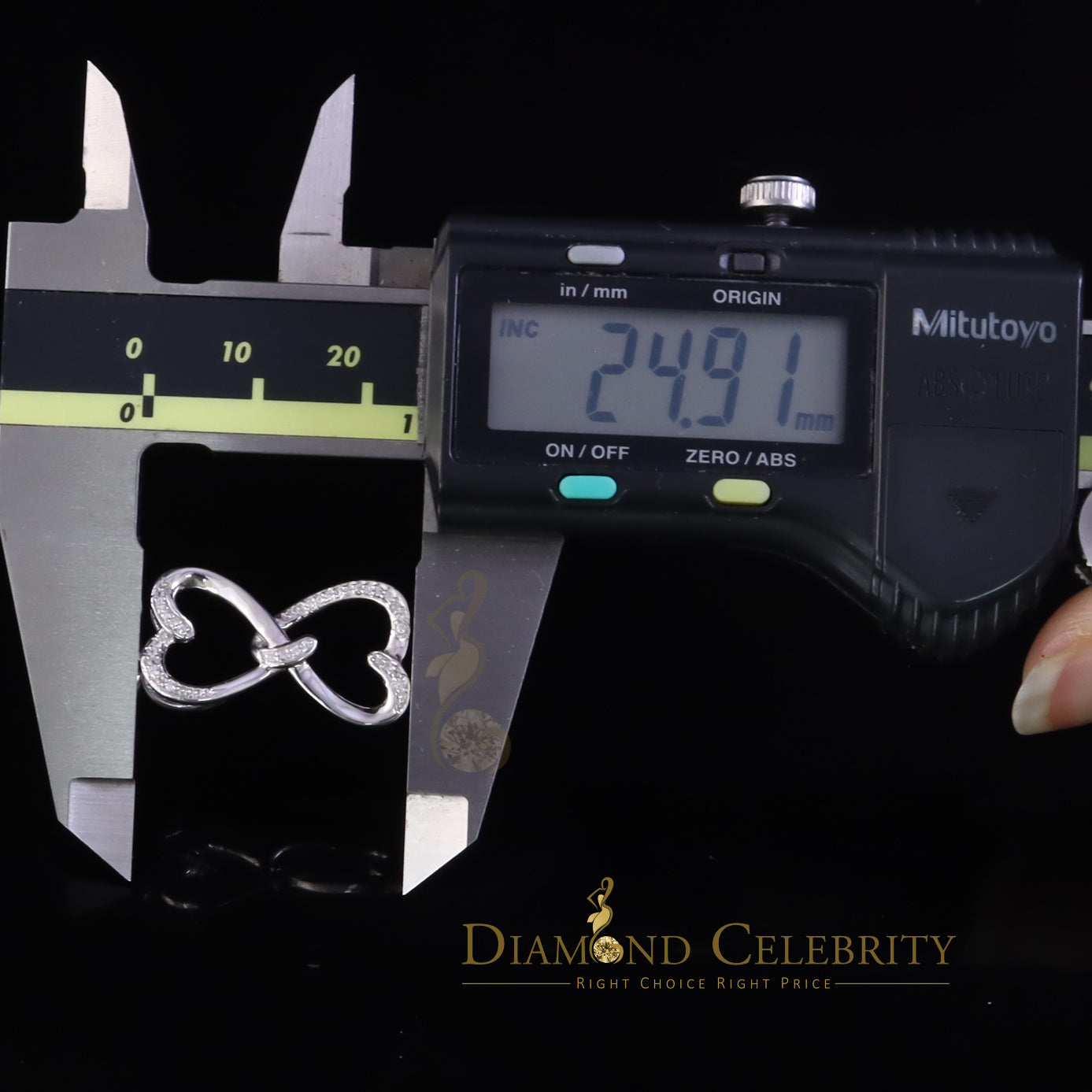 DiamondCelebritees 925 Sterling White Silver Pendant with Dual Heart Shape 0.00ct Cubic Zirconia