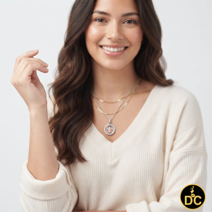 DiamondCelebritees 925 White Sterling Silver Small Fleur-de-Lis Floating Glass Cubic Zircon Pendat