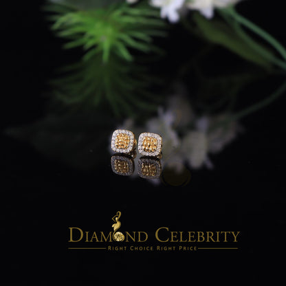 DiamondCelebritees 1.00ct Moissanite Yellow 925Silver Womens Round Edge Square Shape Nugget Earring