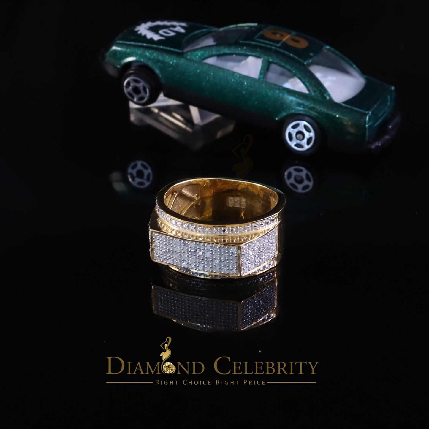 DiamondCelebritees Trendy Micro 0.33ct Real Diamond Men's 925 Silver Yellow Band Style Ring Sz 10