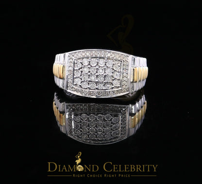 DiamondCelebritees 0.25 CT Real Diamond 925 Sterling White Silver Two Tone Shine Men's Ring Size 10