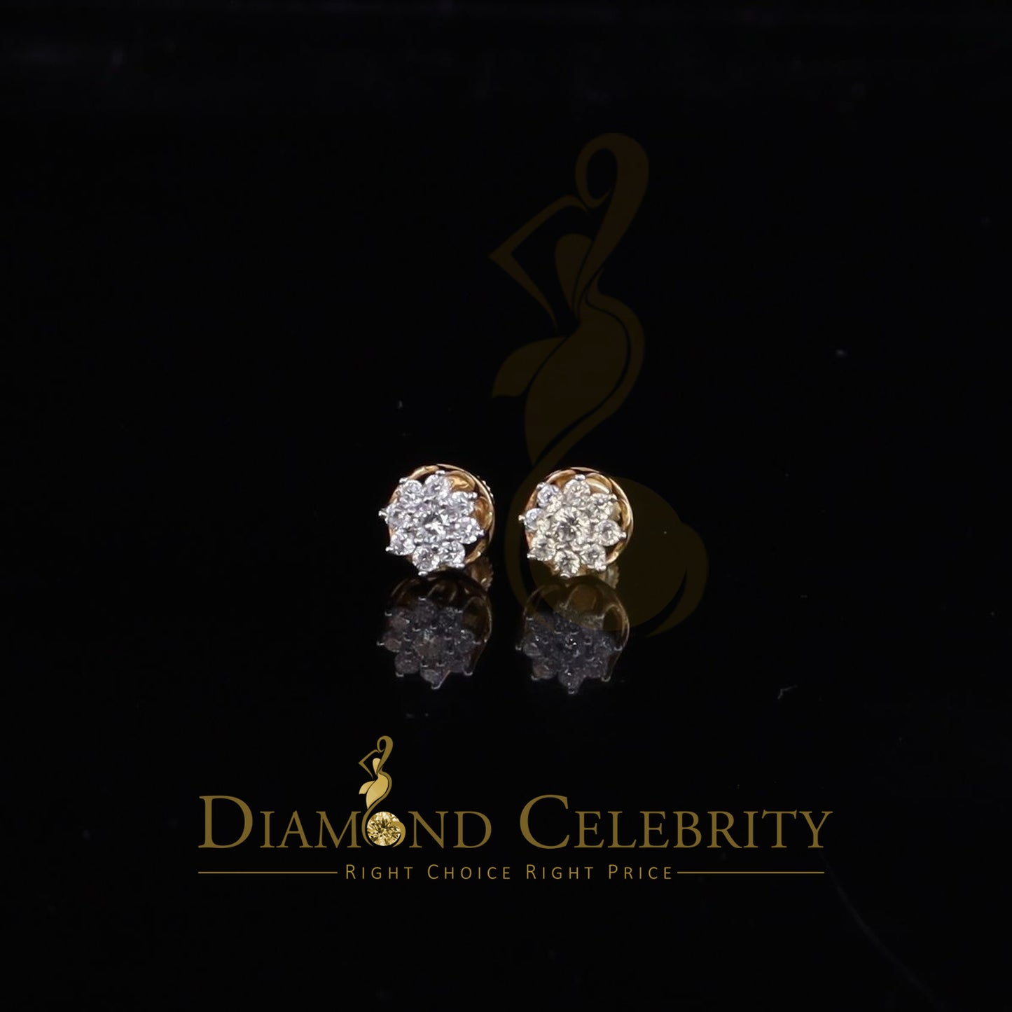 DiamondCelebritees  Yellow 925 Silver Cubic 0.14ct Zirconia Women's & Men's Hip Hop Flower Earrings