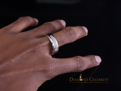 DiamondCelebritees 0.05ct In 925 Silver Round Cut White Diamond Men's Wedding Enternity Ring Size11