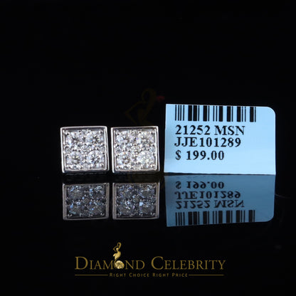 Diamondcelebritees 925 White Square Silver 1.00ct VVS 'D' Moissanite Stud Earring Men's/Womens