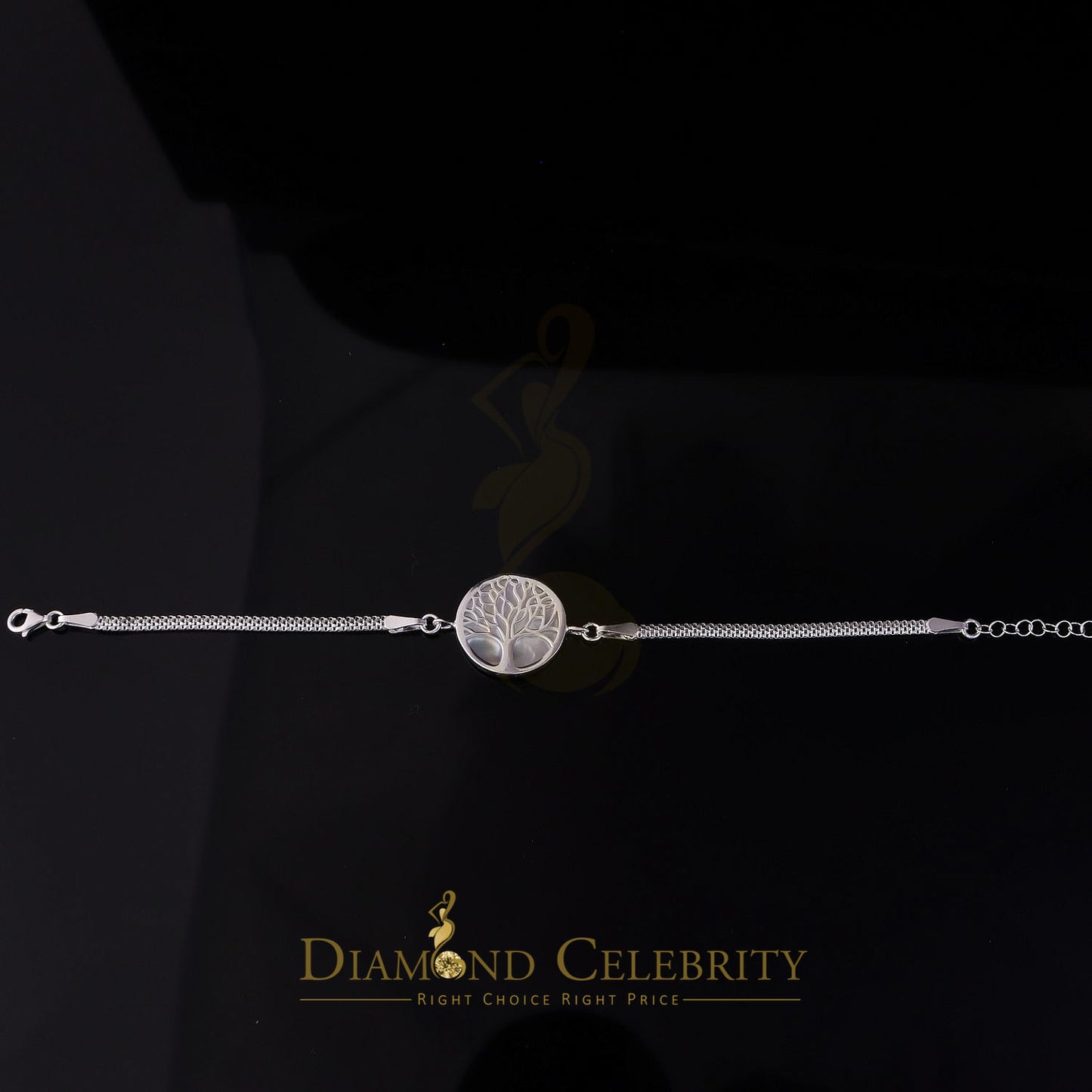 DiamondCelebritees White 925 Sterling Silver Women's Mother Of Pearl Tree Of Life Bracelet Size 8
