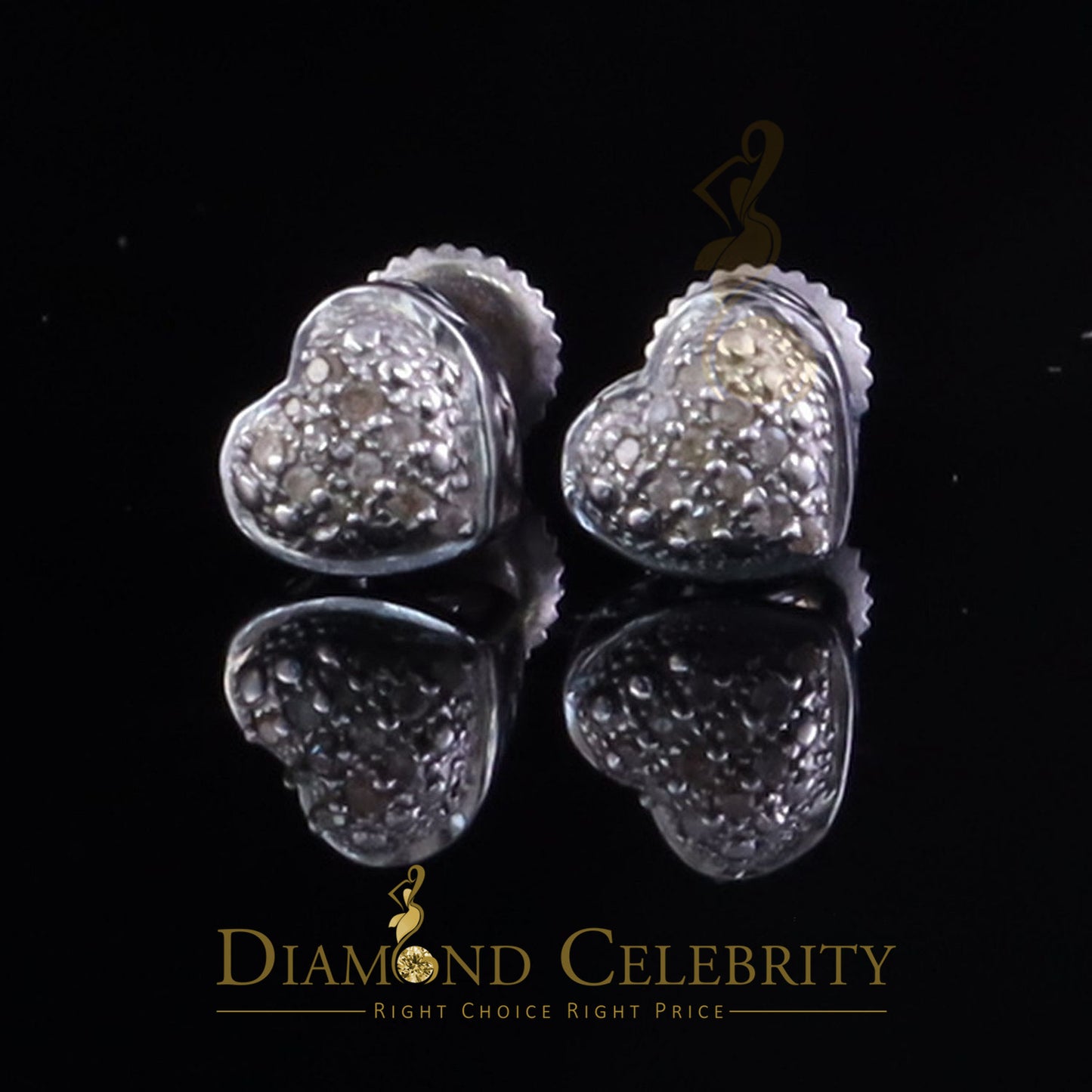 DiamondCelebritees 0.05cts Silver Diamond 925 Sterling White Heart Shape Stud Earrings For Women's