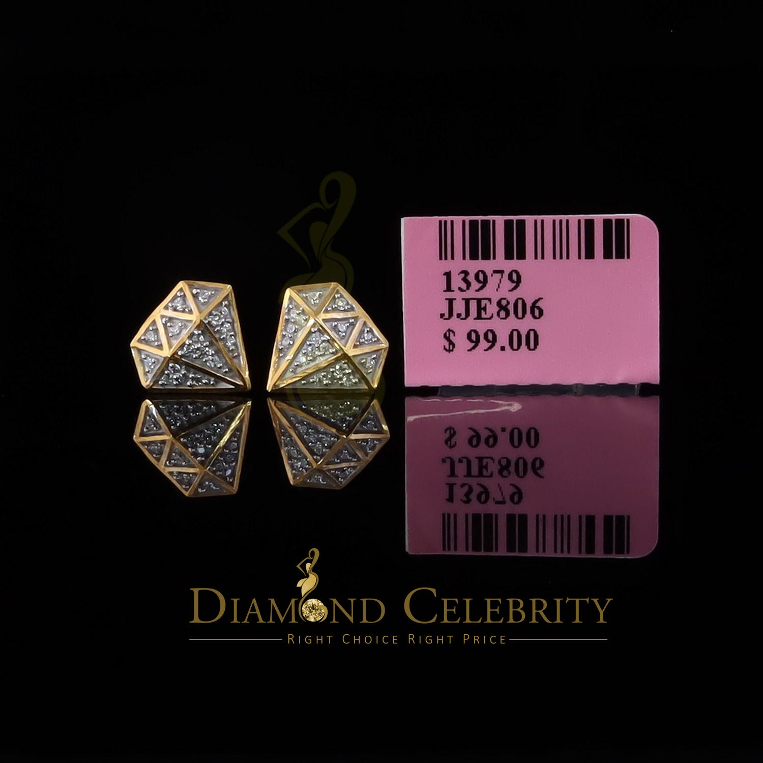 DiamondCelebritees  0.24ct Cubic Zirconia 925 Yellow Silver Women's & Men's Hip Hop Stud Earrings