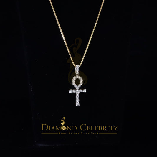 DiamondCelebritees  Real 0.50ct Diamond 925 Sterling Silver ANKH Charm Necklace Yellow Pendant
