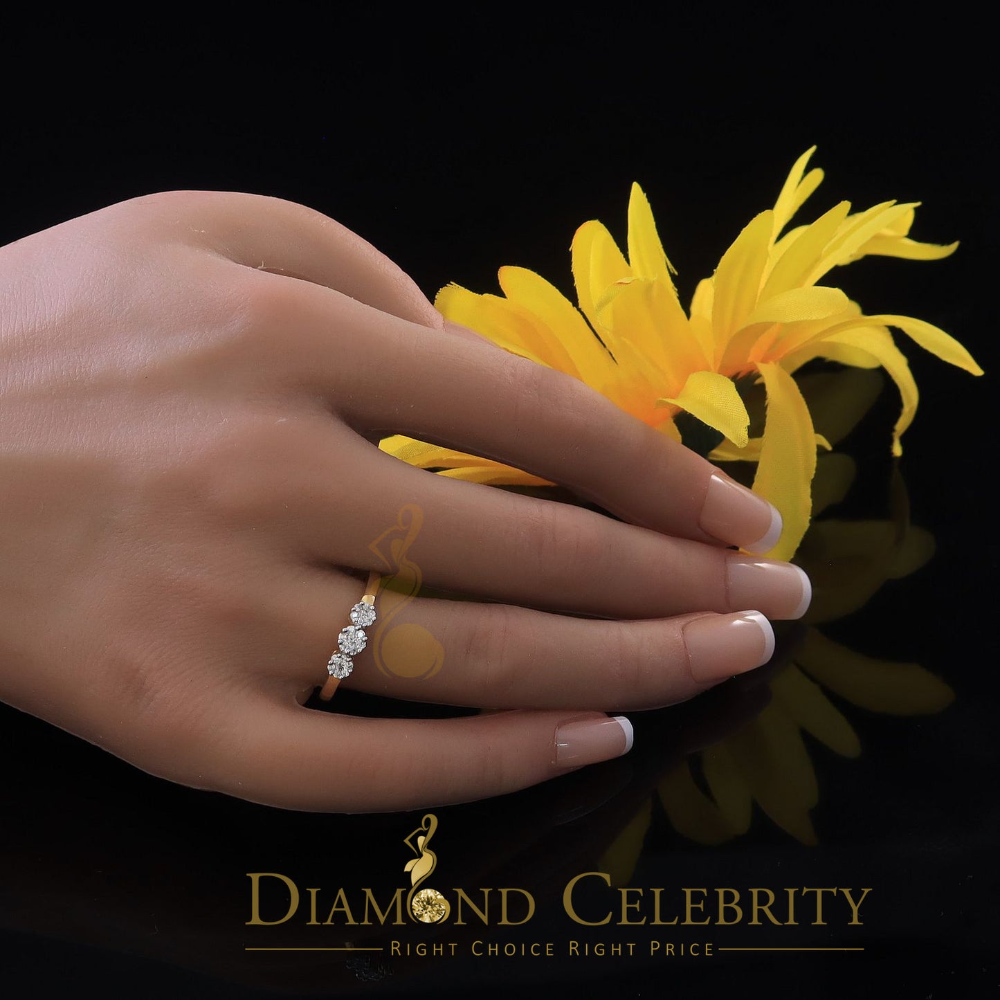 DiamondCelebritees 925 Yellow Silver Cubic Zirconia 1.25 ct Past Present Future Women's Ring Size 7