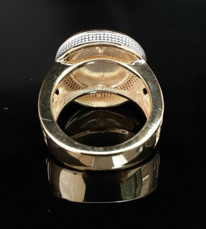 0.40 CT Real Diamond 925 Yellow Silver Mens Adjustable Ring From Size 10 to 12