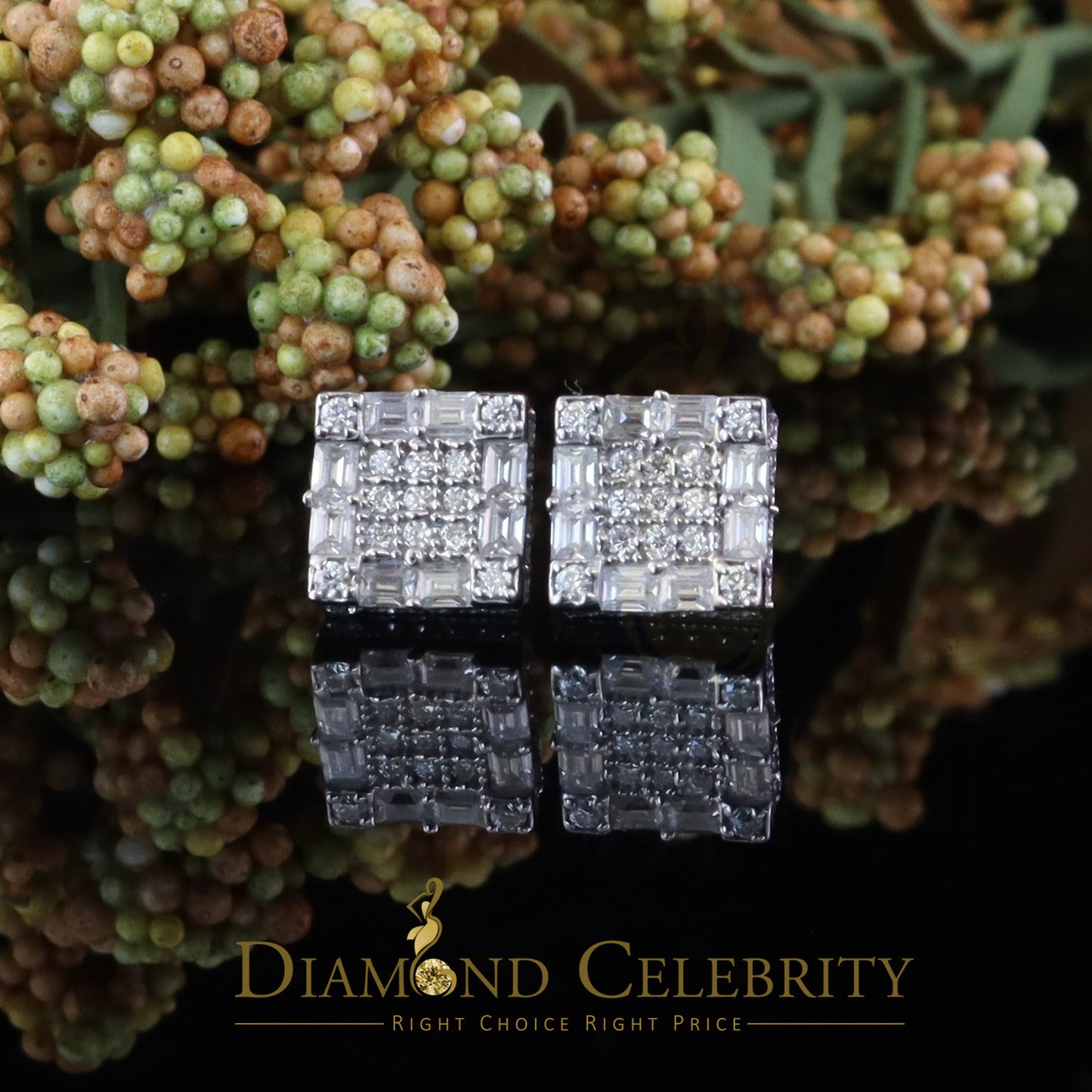 Diamondcelebritees 925 White Silver 1.00ct VVS 'D' Moissanite Square Stud Earring Men's/Womens