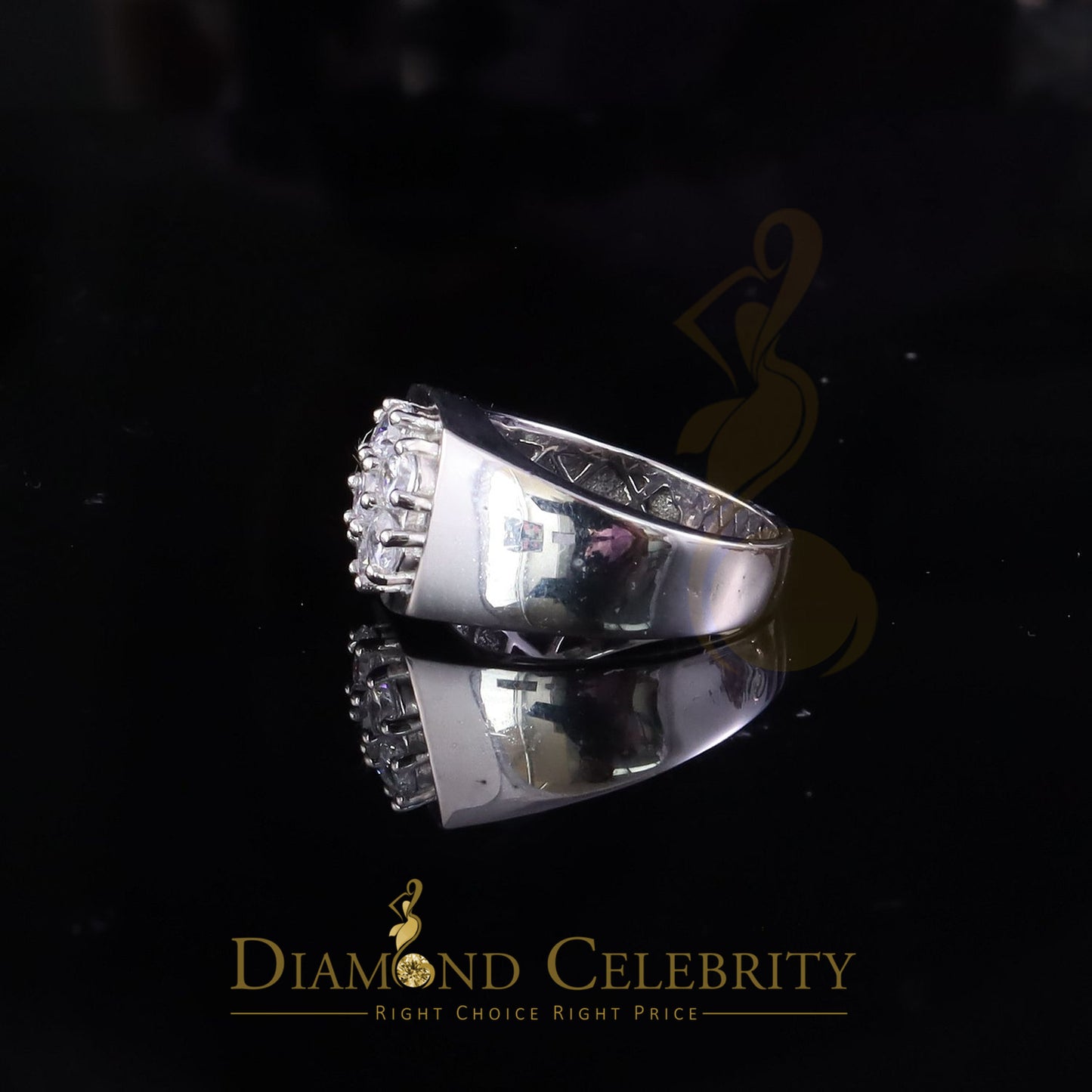 DiamondCelebritees Men's 925 Sterling White Silver Floral 2.30ct Cubic Zirconia Style Ring Size 9