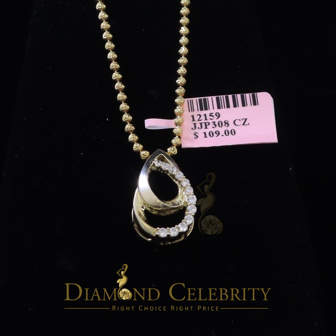 DiamondCelebritees Sterling Yellow Silver Pear Fashion Pendant with 0.00ct Cubic Zirconia Stone