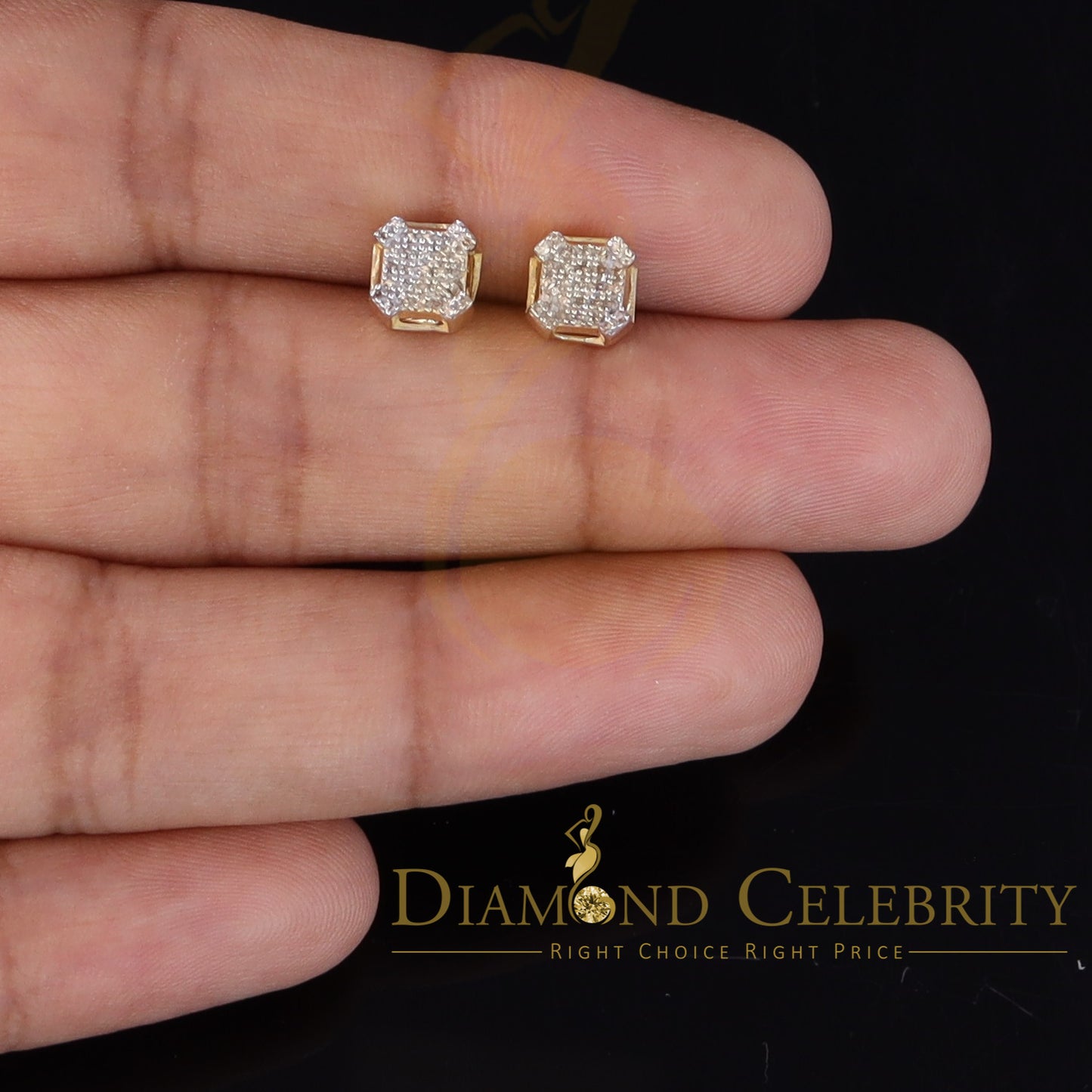 DiamondCelebritees 0.20ct Diamond Yellow 925 Sterling Silver Stud Earrings For Women's And Men's