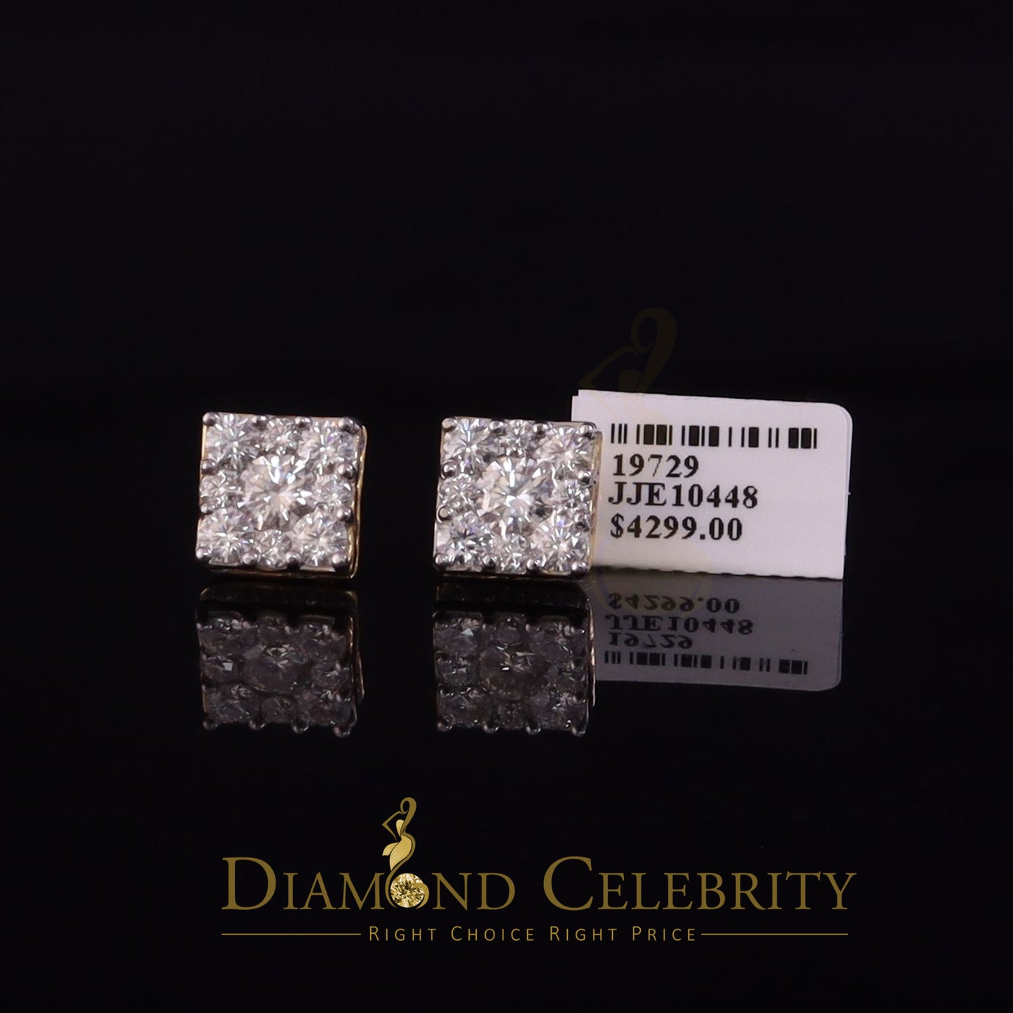 DiamondCelebritees Real Moissanite Square Earrings 10k Real Yellow Gold 4.50ct VVS 'D' Color