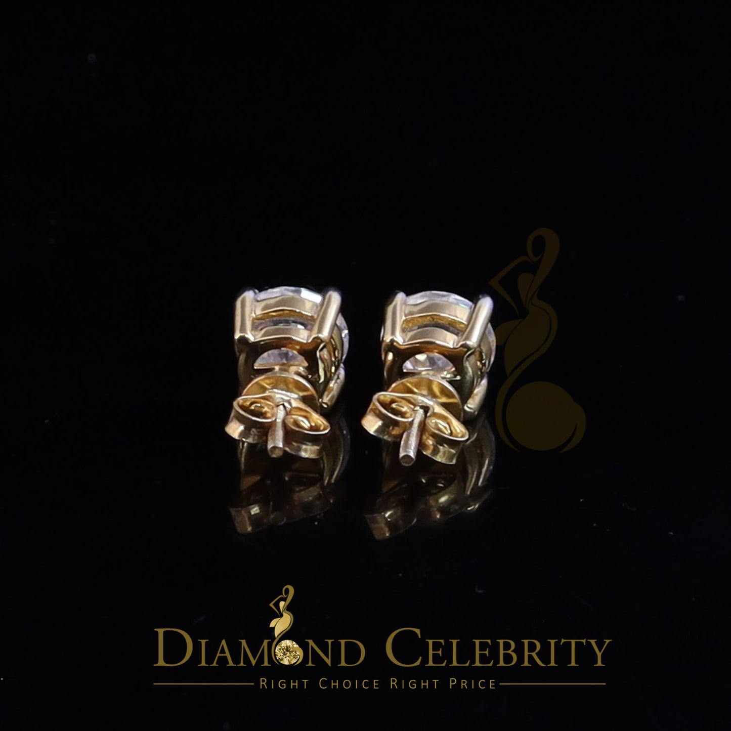 DiamondCelebritees 10k Real Yellow Gold with 3.50ct Round VVS 'D' Color Moissanite Stud Earrings
