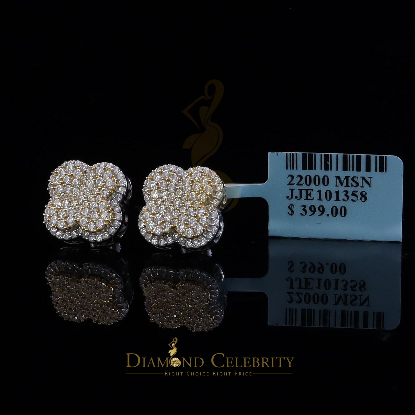Diamondcelebritees New1.00ct 925 Sterling Silver Moissanite Clover Stud Earrings For Men & Women