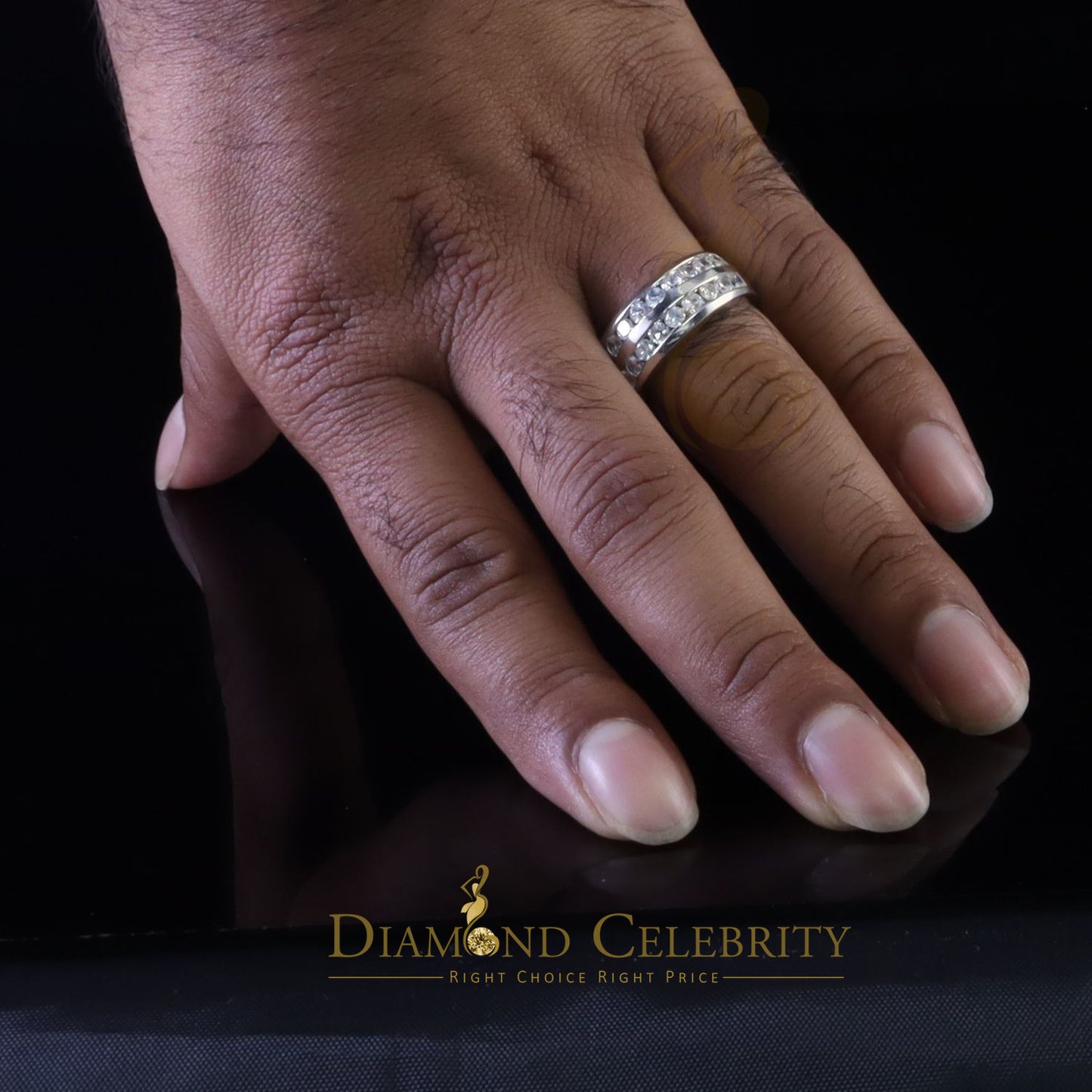DiamondCelebritees Sterling White Silver Round 3.42ct Cubic Zirconia Round Men's Ring Size 10