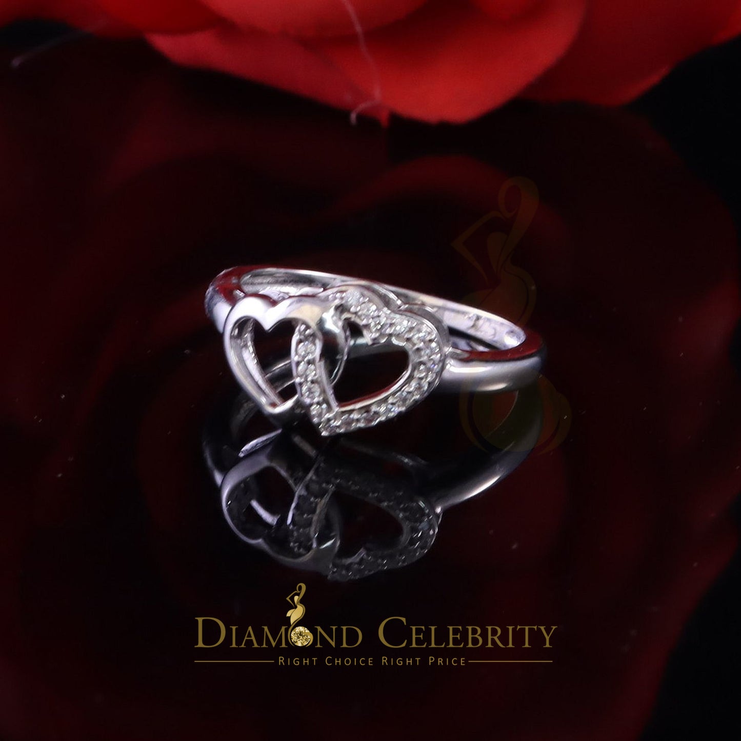 DiamondCelebritees 0.20 ct Cubic Zirconia 925 Sterling White Silver Heart Womens/Men's Ring Size 7