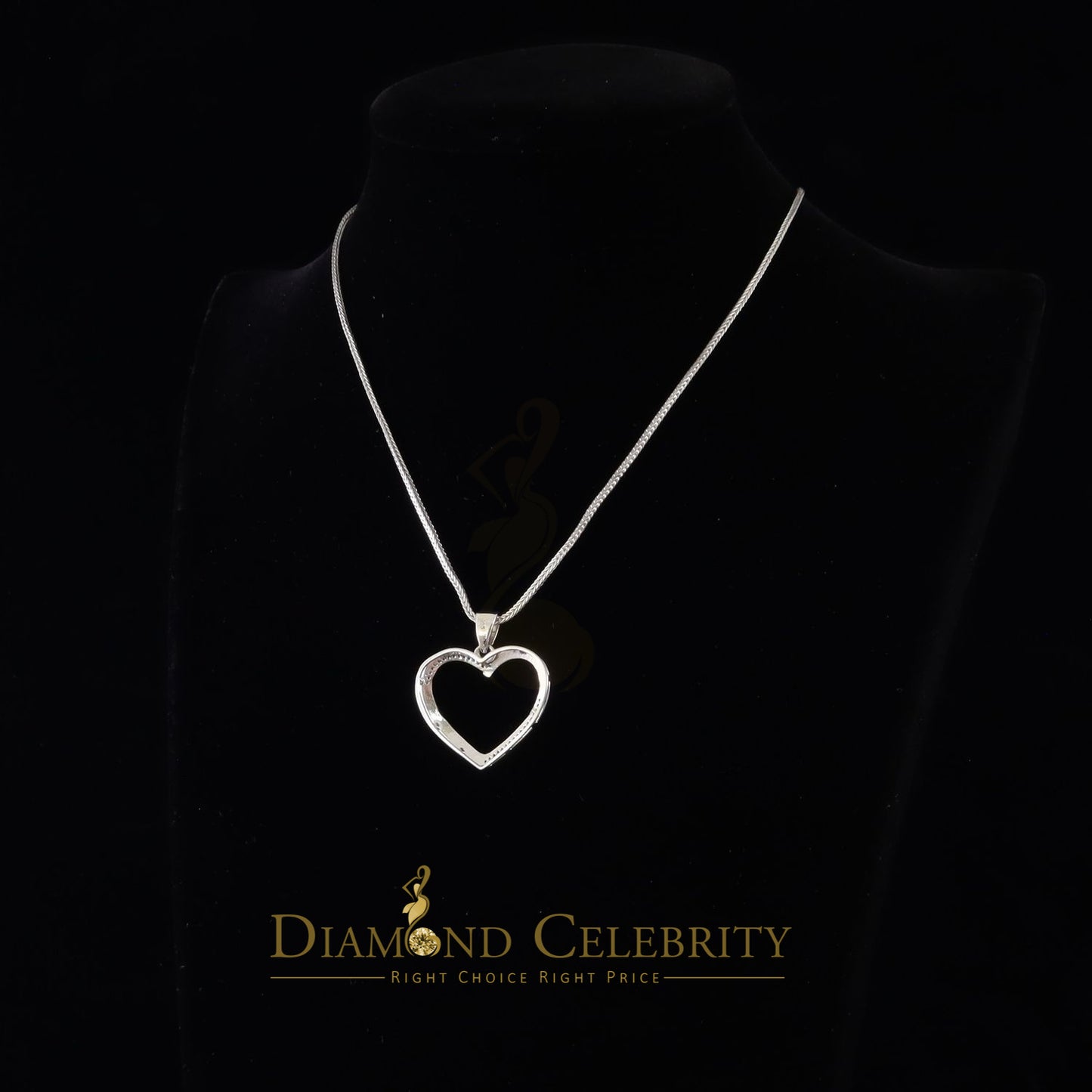 DiamondCelebritees  Real 0.12CT Diamond HEART in 925 Sterling Silver White Charm Necklace Pendant
