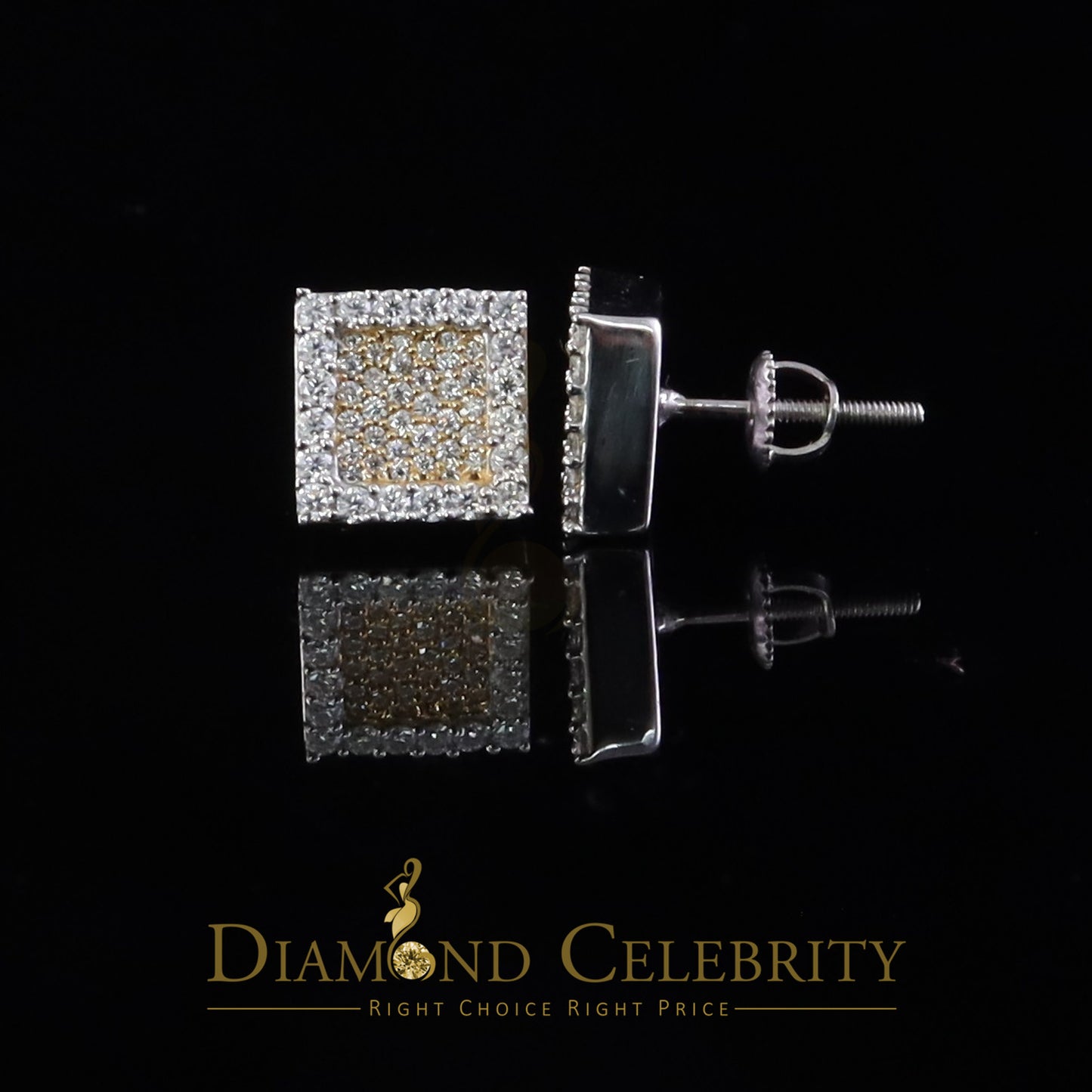 Diamondcelebritees 925 White Silver 0.80ct VVS 'D' Moissanite Square Stud Earring Men's/Womens