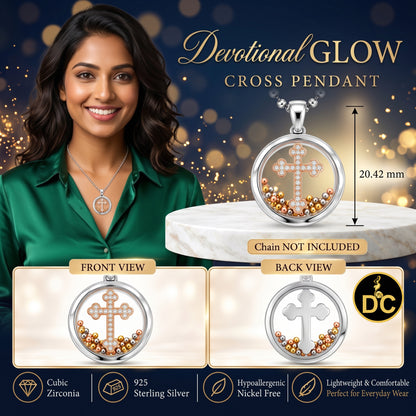 DiamondCelebritees Attractive White 925 Sterling Silver Charming Cross Pendant with Cubic Zirconia
