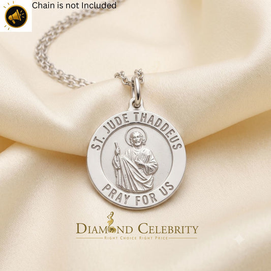 DiamondCelebritees 925 Sterling Silver Men's/Women's Saint Jude Thaddeus Pendant White Religious