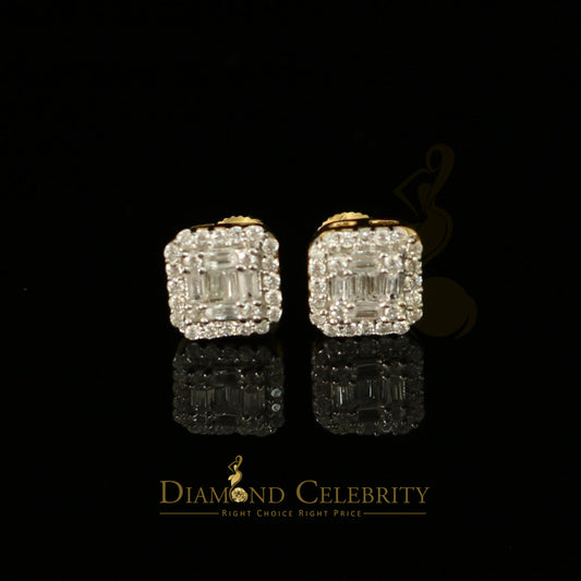 DiamondCelebritees  925 Yellow Silver 0.64ct Cubic Zirconia Women's & Men's Hip Hop Square Earrings