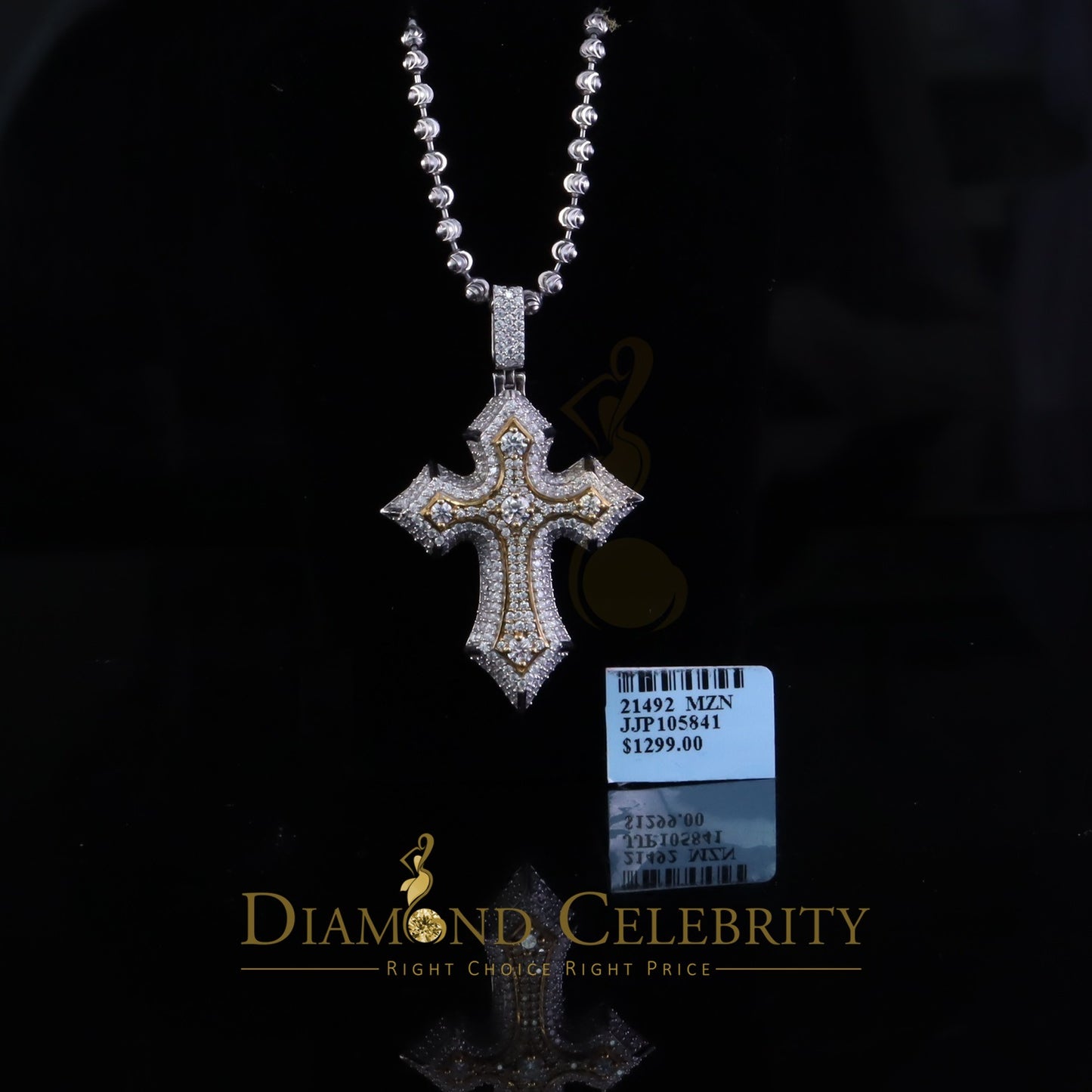 Diamondcelebritees  2.5ct VVS D Moissanite White Tricolor 1.2" Silver Charm Cross Pendant Men/ Women